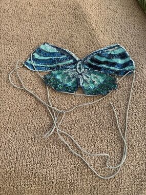 Sequin Mermaid Shell Bandeau Top - Teal & Navy
